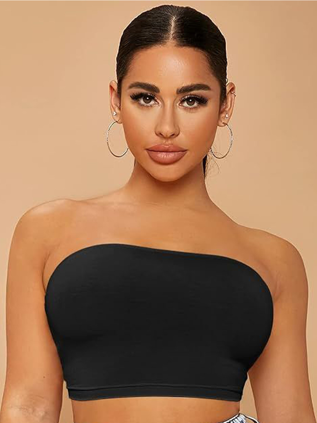 TRAQUILA Women Strapless Solid Crop Tube Top