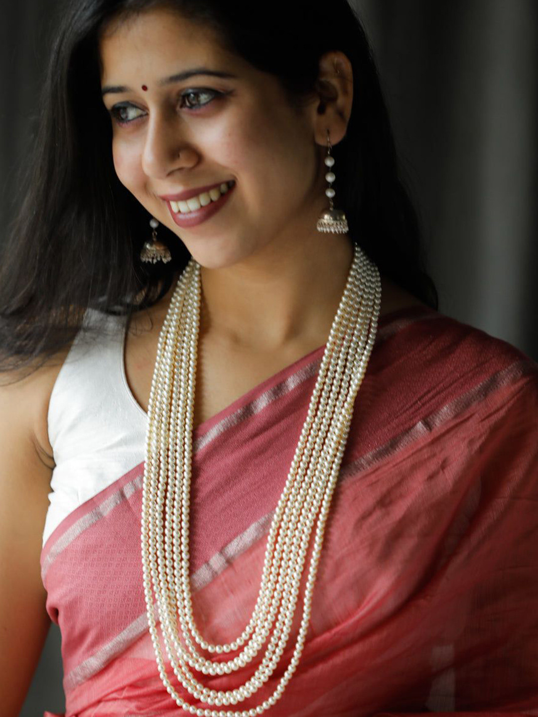 House of Aadyaa 92.5 Sterling Silver Pearls Studded Multi Layer Necklace