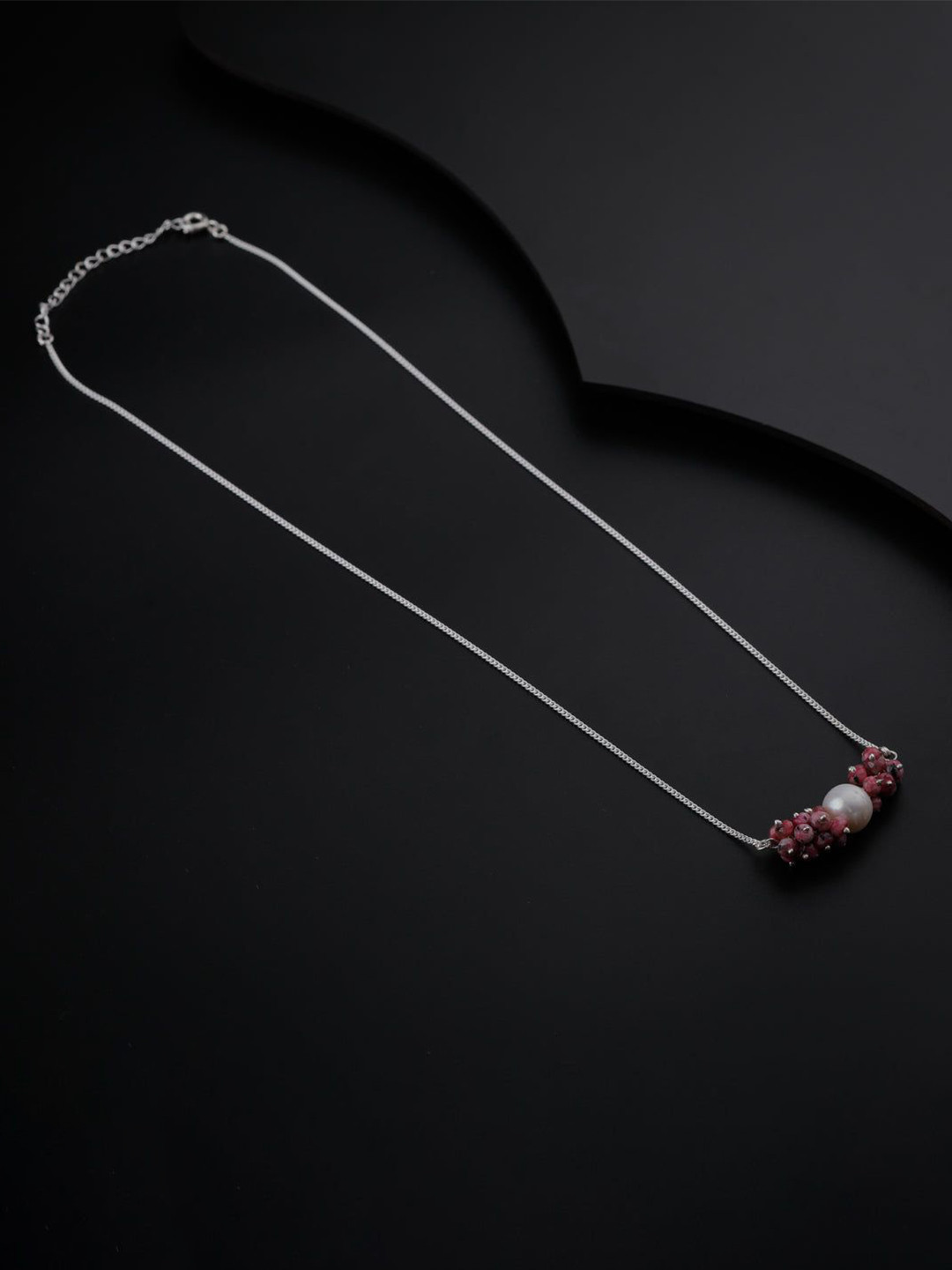 House of Aadyaa 92.5 Sterling Silver Tourmaline and Pearl Beaded Minimal Chain