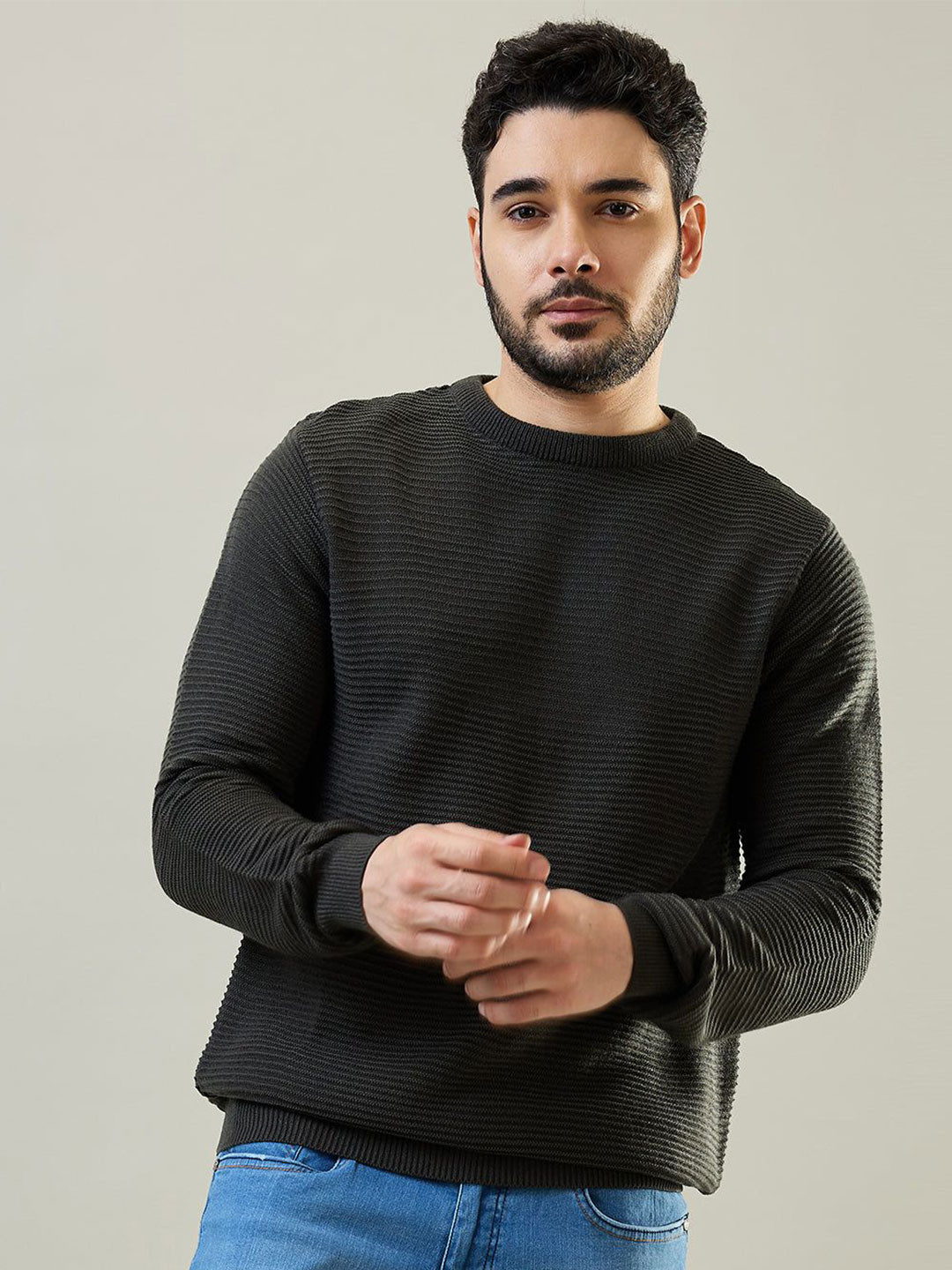 TIM PARIS Men Ribbed Cotton Pullover