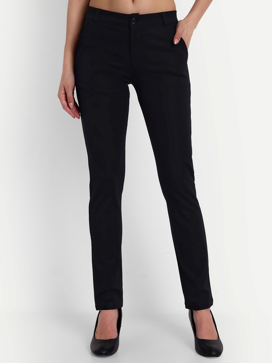 Blue Ronin Women Cotton Mid-Rise Flat-Front Trousers