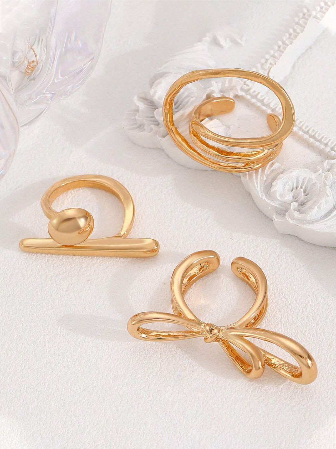 SALTY Set Of 3 Funked-Up Gold Stack Rings For Women & Girls