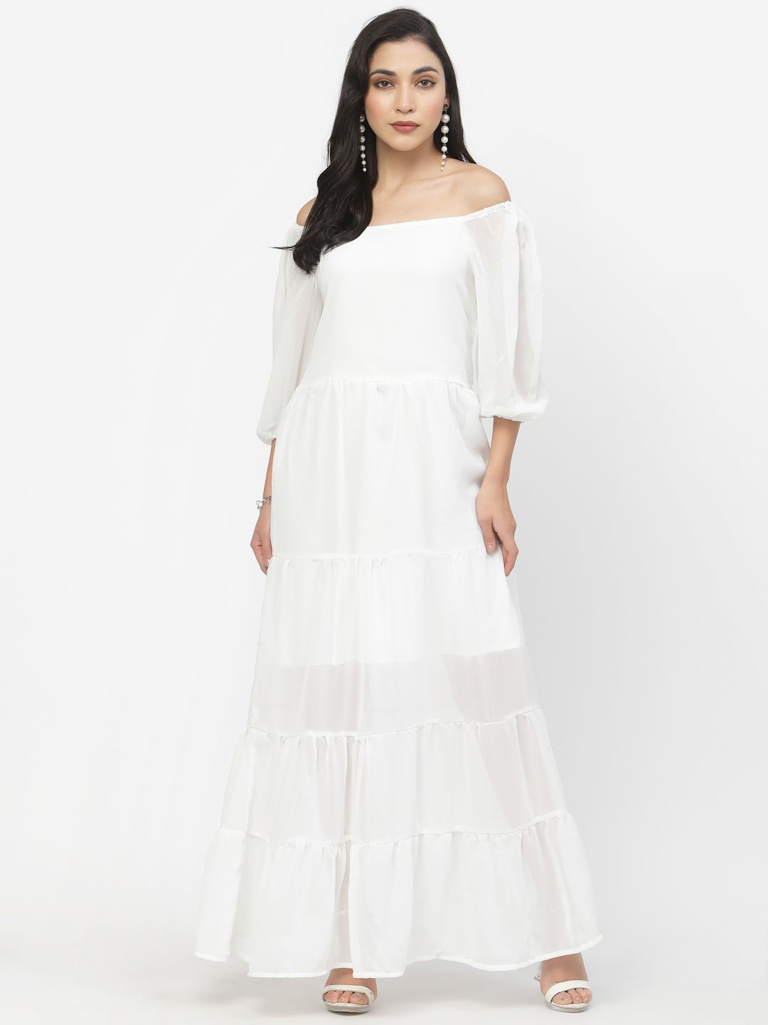 DELIS Women Puff Sleeves Maxi Dress