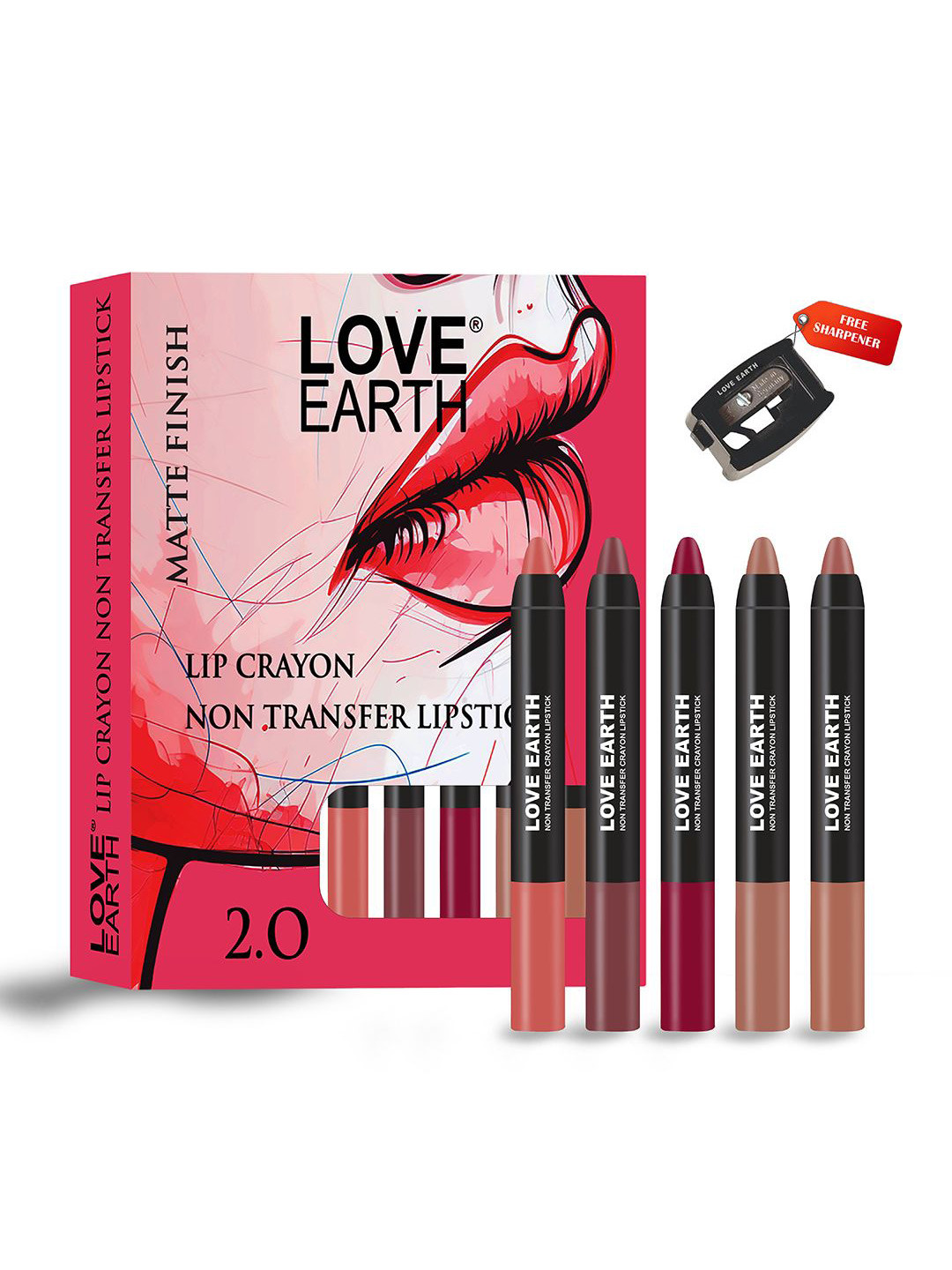 LOVE EARTH Set Of 5 Non Transfer Crayon Lipstick - 3.5 g Each