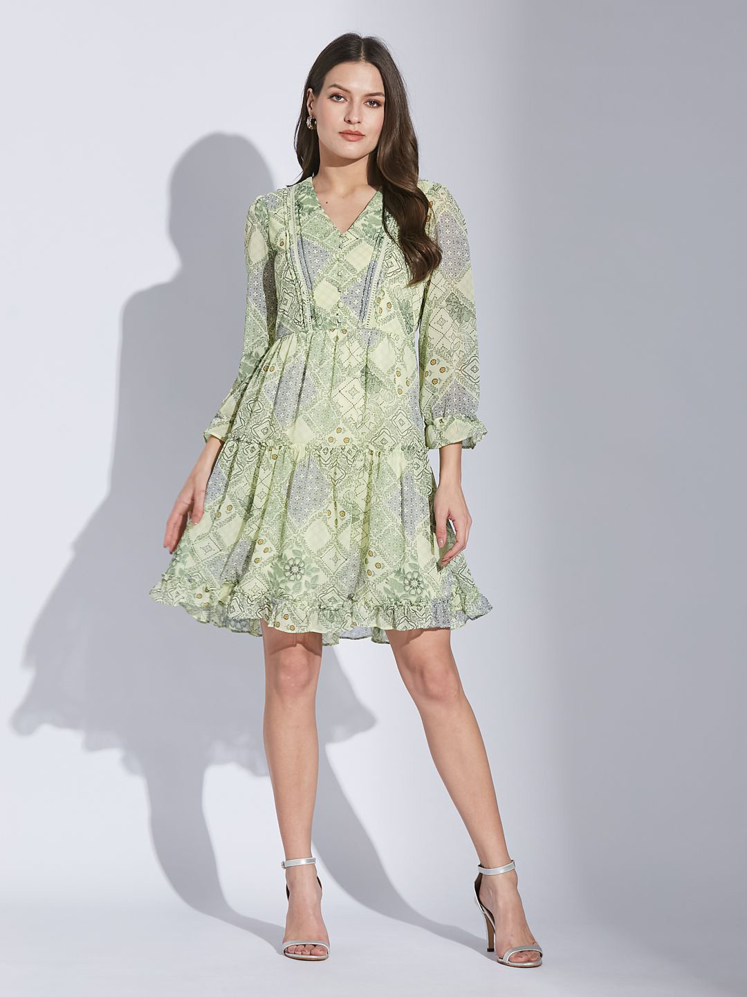Latin Quarters Women Ethnic Motifs Printed V-Neck Fit & Flare Dress