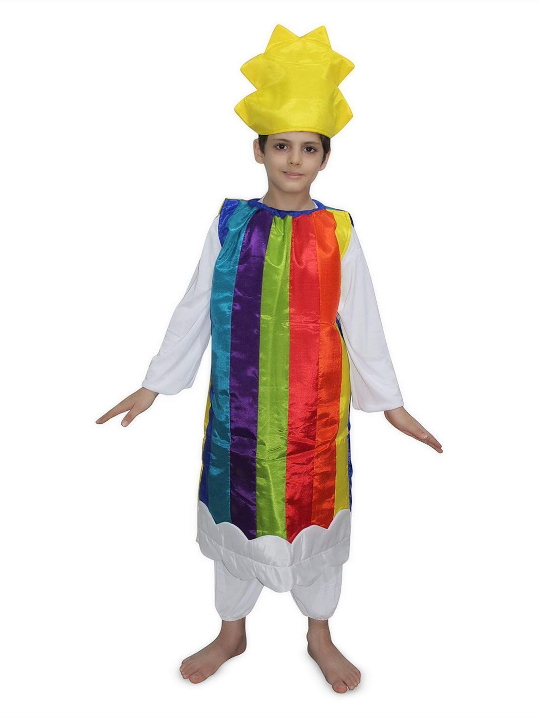 Kaku Fancy dresses Kids Rainbow Costume Cloud Cutout With Jumpsuit & Cap