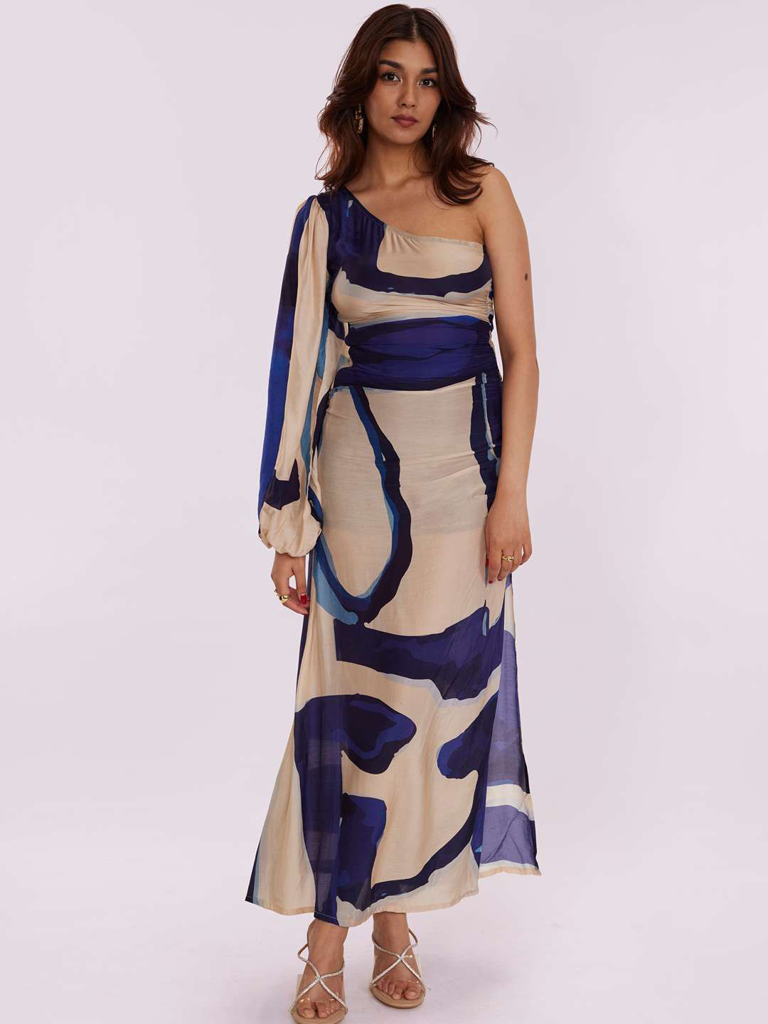 POPPI Women One-Shoulder Sapphire Print Dress