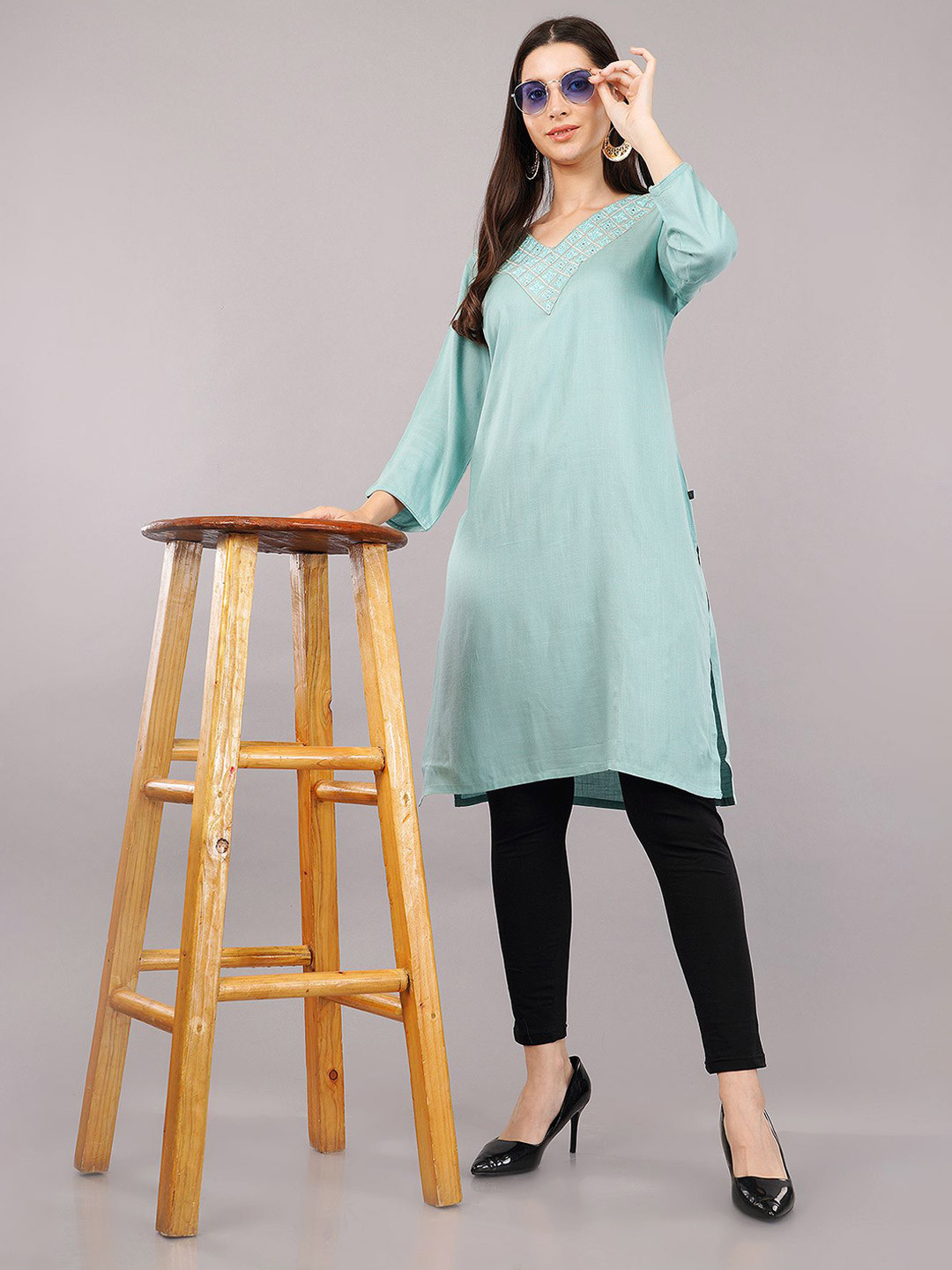 Avaasa Buy Shruthi Yoke Design Thread Work Liva Kurta  with Embroidered Neckline