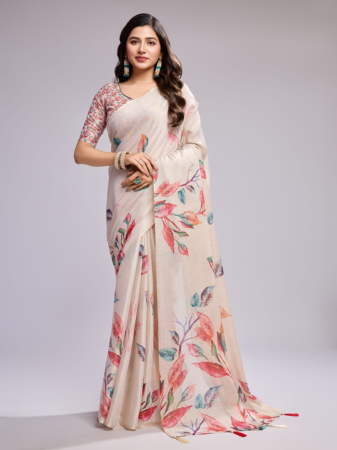 SHRIMAY Floral Linen Blend Saree
