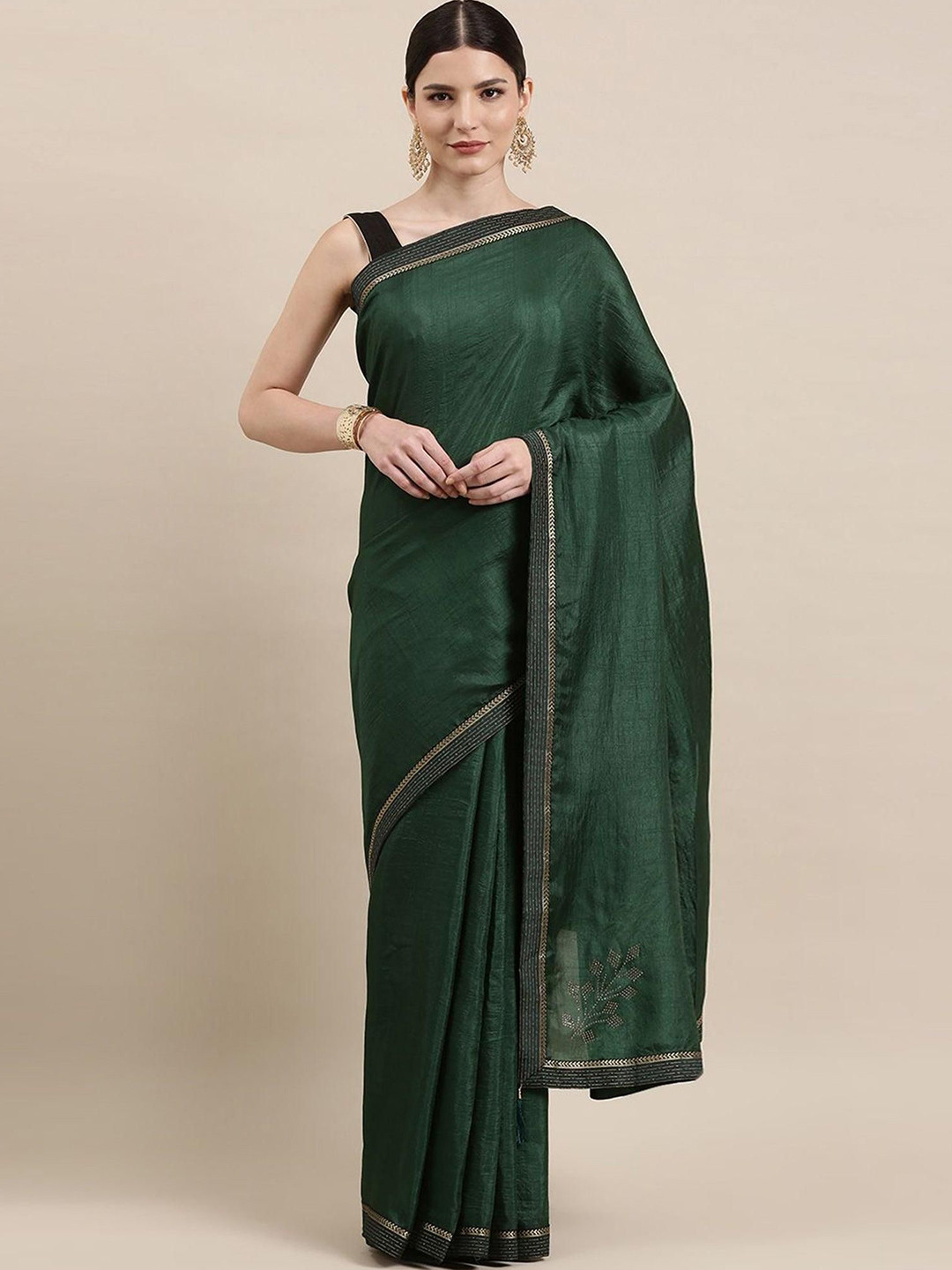 Peachmode Sequinned Saree With Blouse Piece