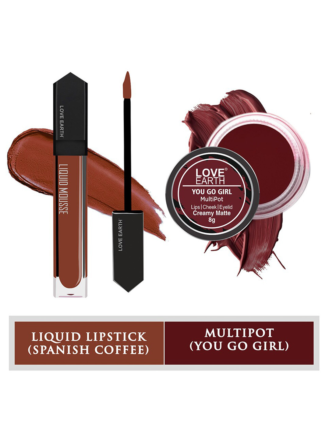 LOVE EARTH 2-Pcs Mousse Lipstick & Creme Matte Multipot -Spanish Coffee-You Go Girl
