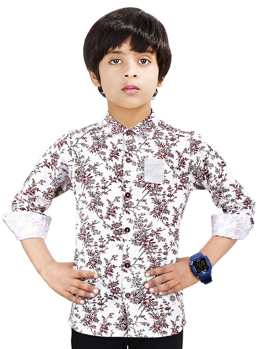 MADE IN THE SHADE Boys Spread Collar Floral Printed Cotton Casual Shirt