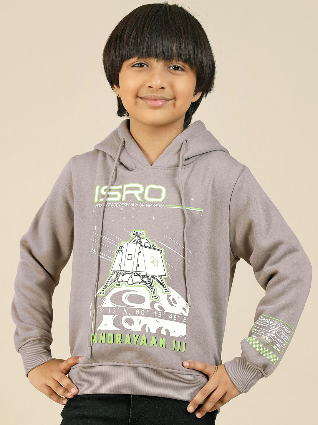 Kids Ville Boys Isro Printed Long Sleeve Hooded  Sweatshirt