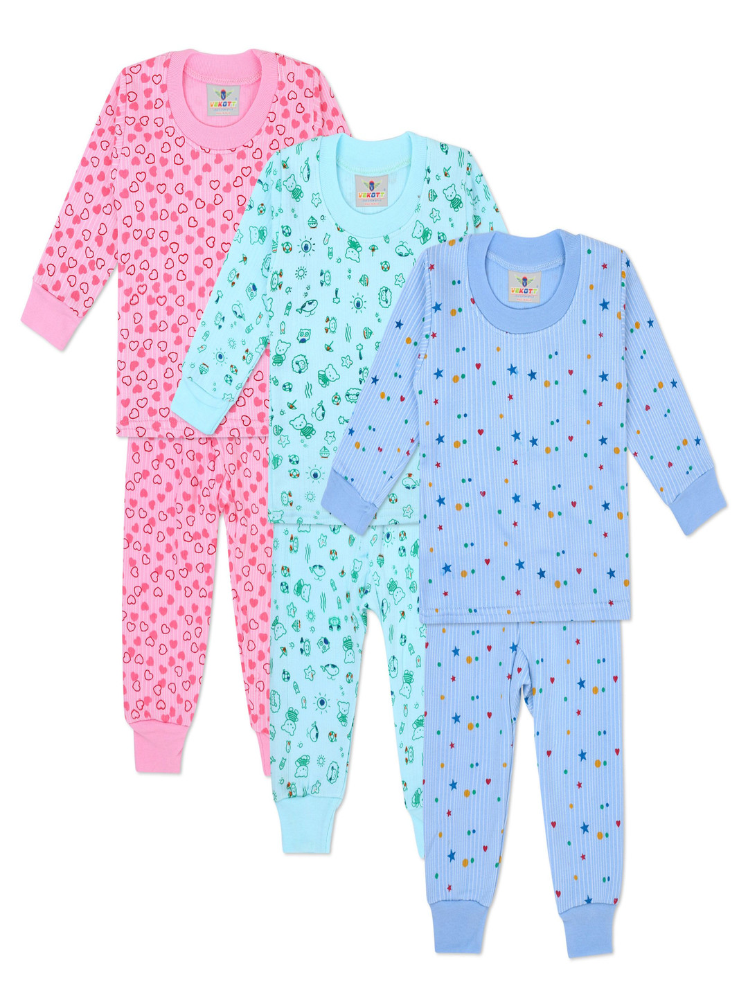 VEKOTT Kids Pack Of 3 Printed Thermal Set