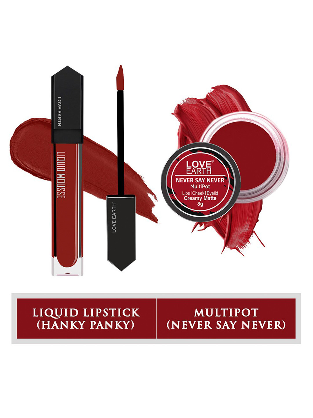 LOVE EARTH Set of Liquid Mousse Matte Lipstick 6 ml + Never Say Never Multipot 8 g