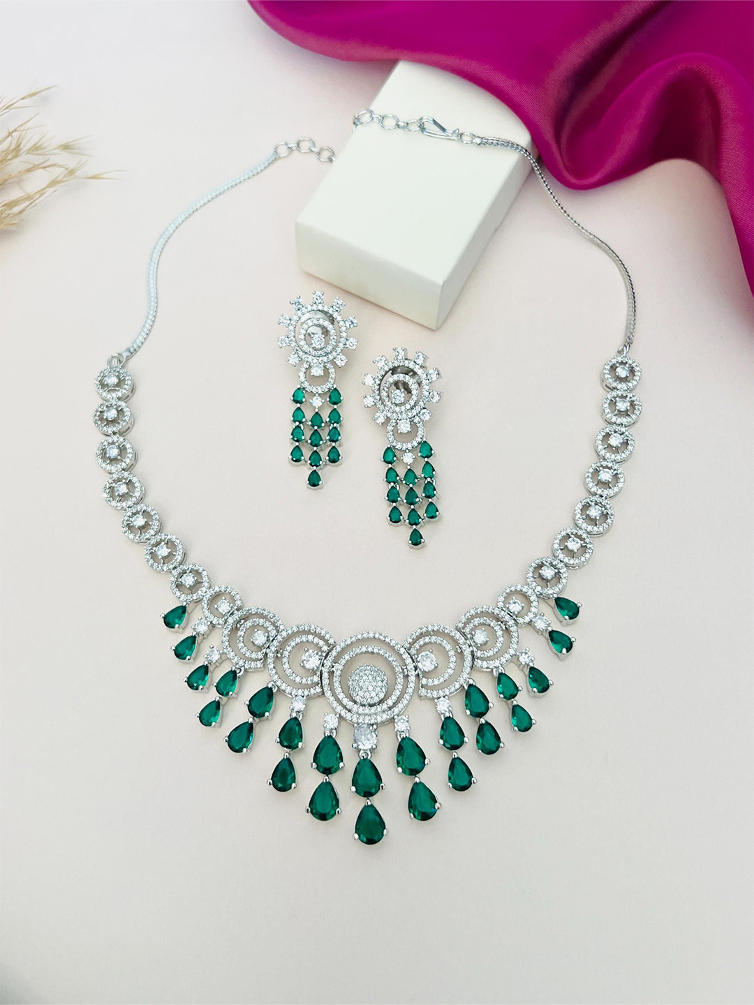 ABDESIGNS Enchanting Silver Plated American Diamond Necklace