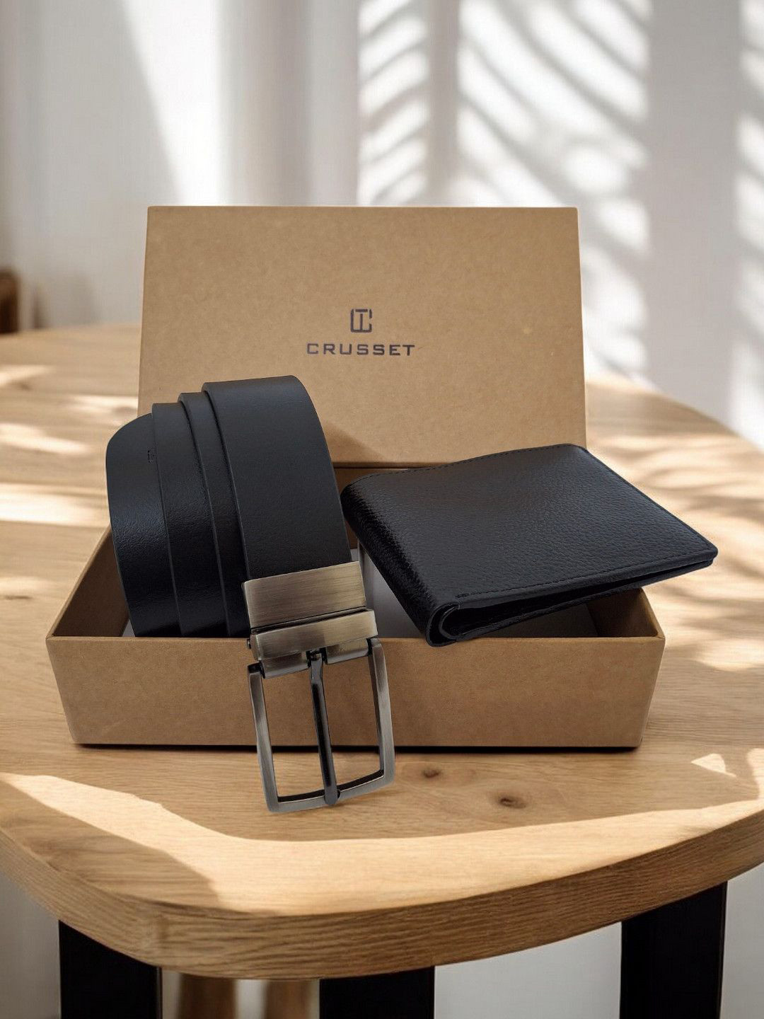 CRUSSET Men Accessory Gift Set of Formal Wallet and Belt