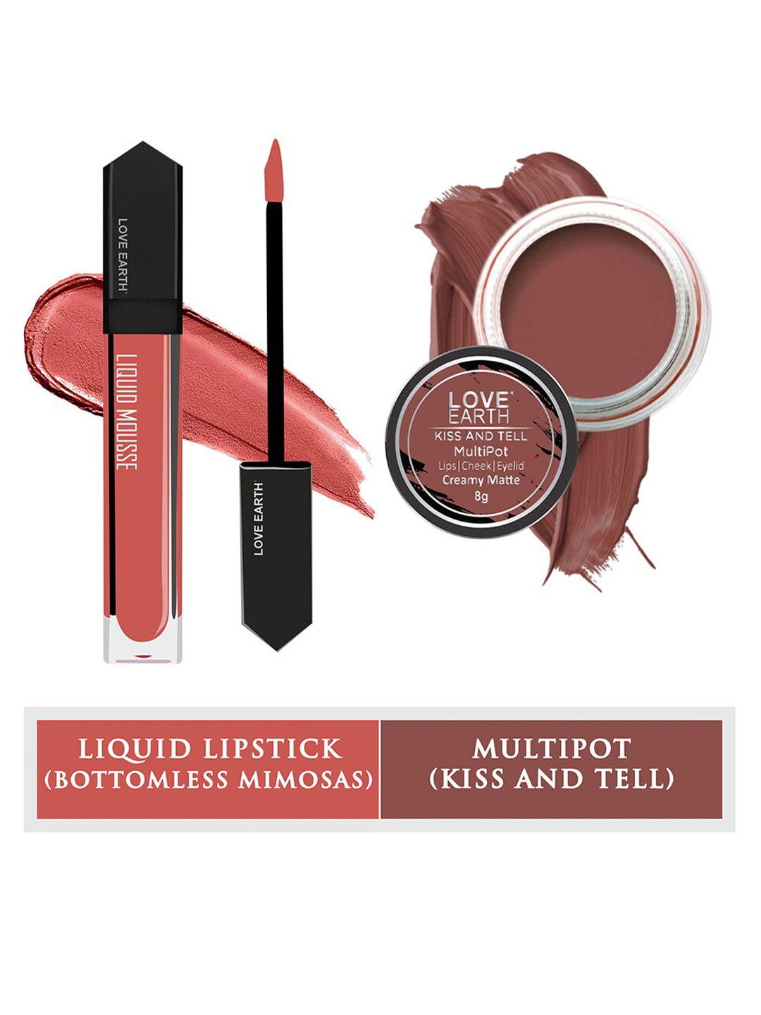LOVE EARTH Set of Liquid Mousse Matte Lipstick 6 ml + Kiss And Tell Multipot 8 g