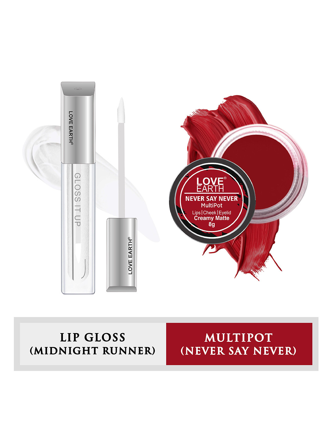 LOVE EARTH Set Of 2 Lip Tint & Cheek Tint Multipot - 8g-Gloss It Up Lip Gloss - 3ml