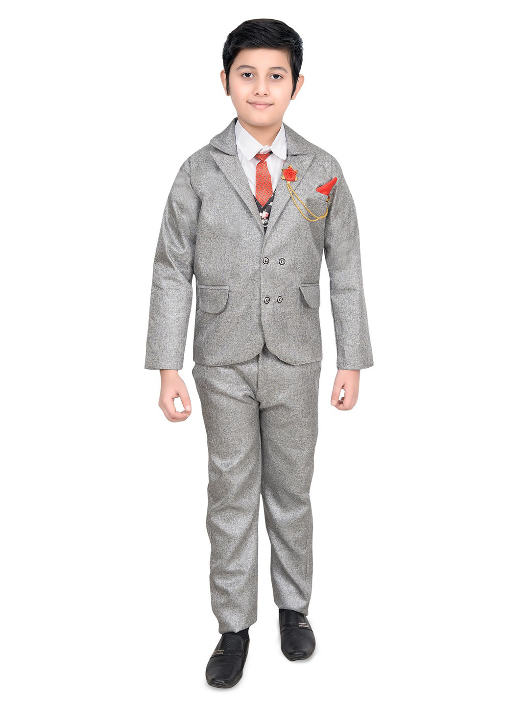 SA COLLECTION Boys Notched Lapel Single-Breasted Party Four-Piece Suit