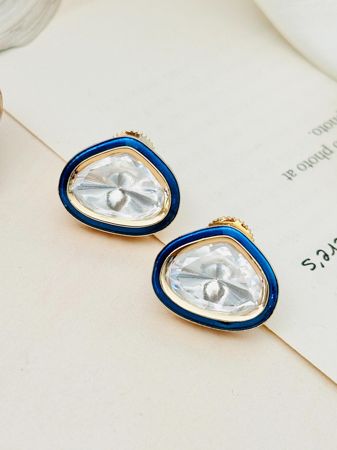 ABDESIGNS Gold-Plated Stone Studded Enchanting Polki Studs Earrings