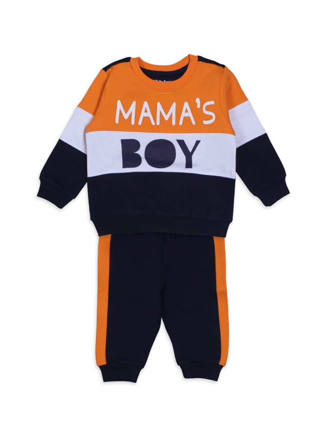 White Snow Boys Printed Round Neck Sweatshirt With Jogger