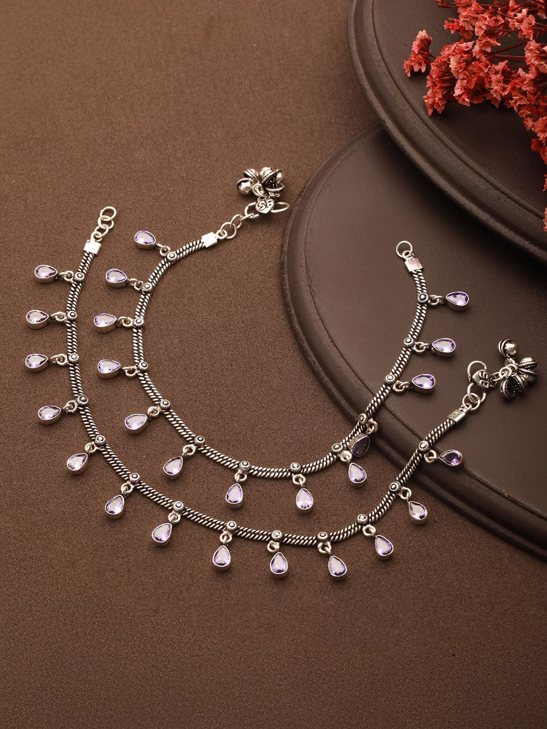 Saraf RS Jewellery Rhodium-Plated Artificial Beads Beaded Anklets