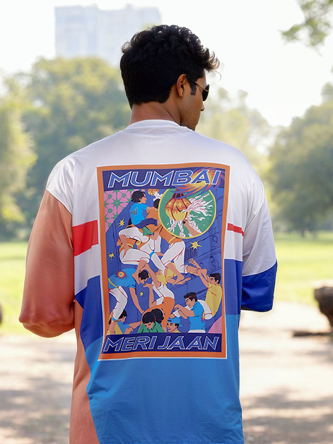 Celio Mumbai Indians Printed Cotton Round Neck Oversized Applique T-shirt