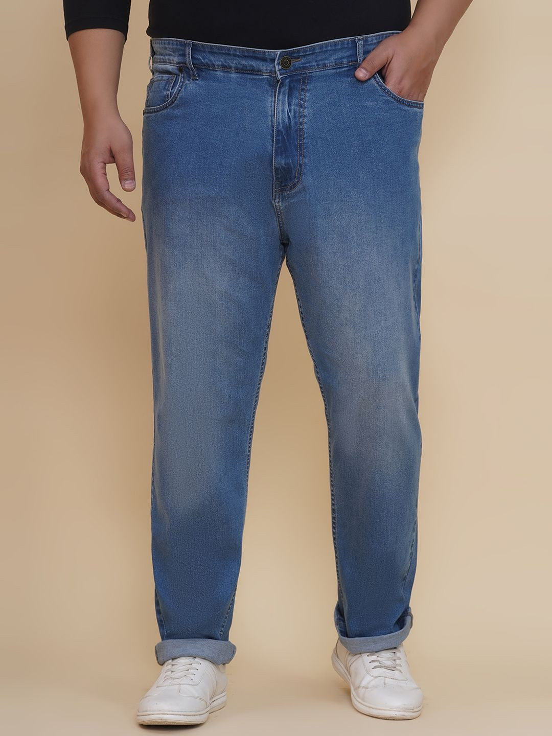 John Pride Men Plus Size Regular Fit Mid-Rise Elasticated Waist Jeans
