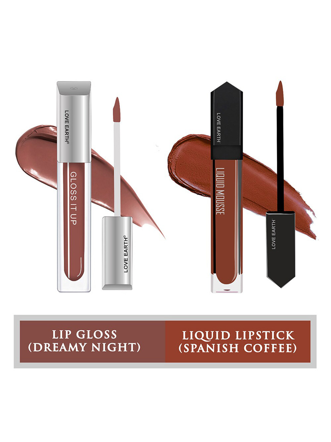 LOVE EARTH 2-Pcs Mousse Lipstick & Gloss It Up Lip Gloss - Spanish Coffee-Dreamy Night