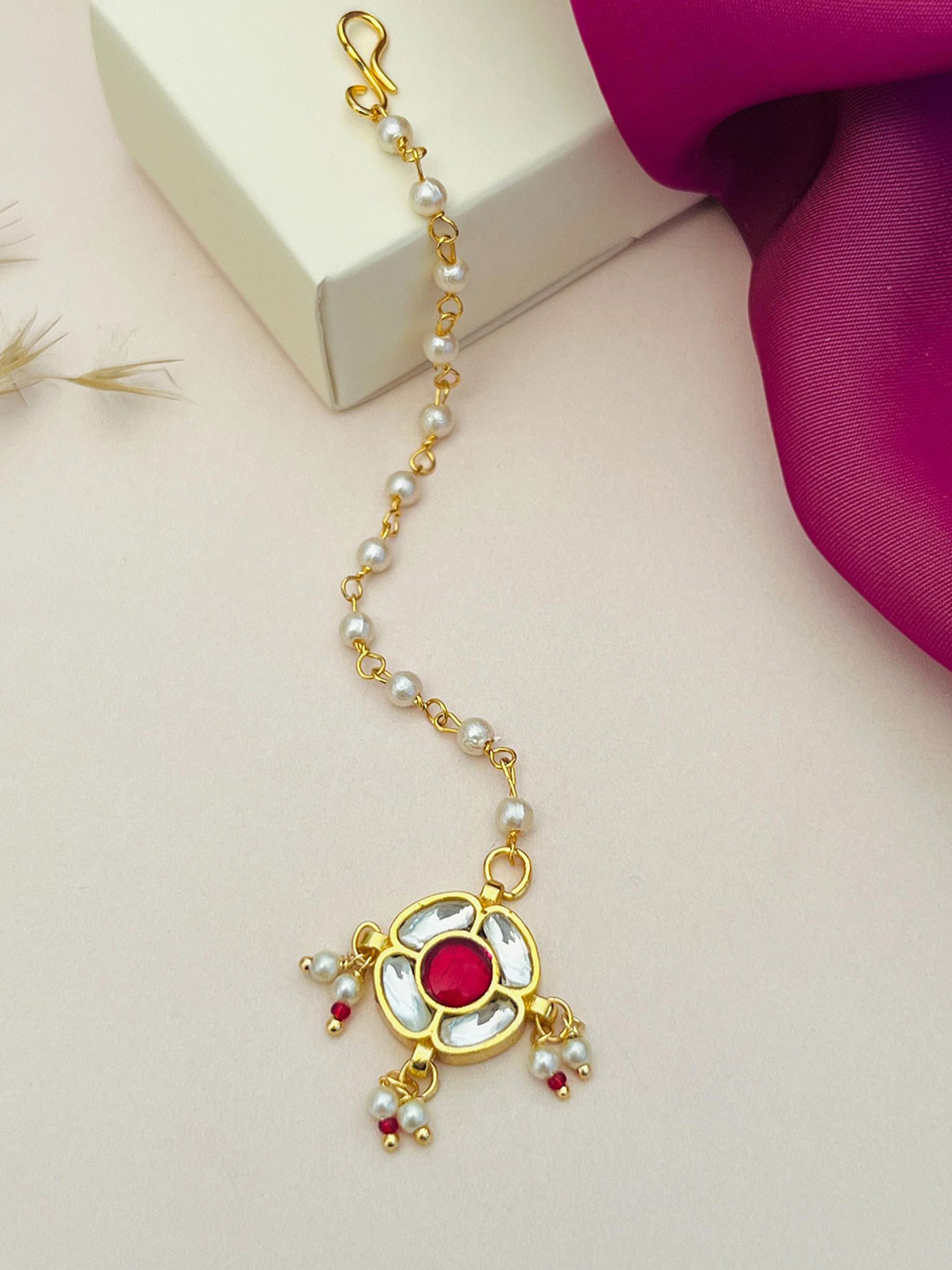 ABDESIGNS Gold-Plated Pachi Kundan Studded & Beaded Maang Tikka