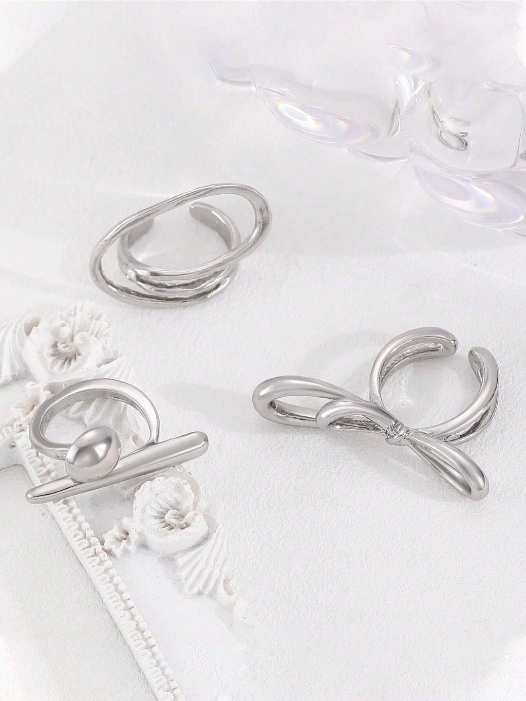 SALTY Set Of 3 Funked-Up Silver Stack Rings For Women & Girls