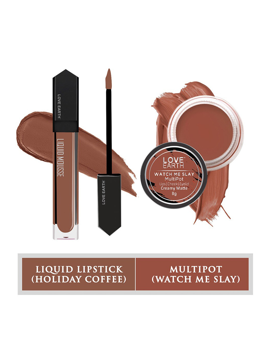LOVE EARTH Set of Liquid Mousse Matte Lipstick 6 ml + Watch Me Slay Multipot 8 g