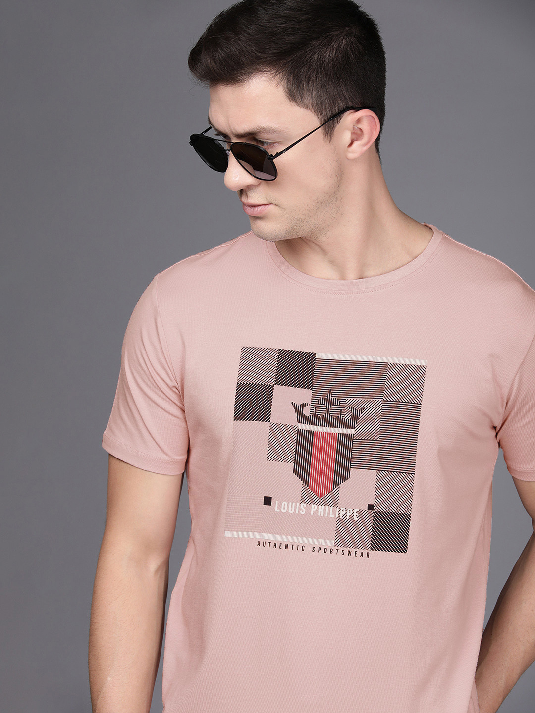 Louis Philippe Sport Men Pink Brand Logo Printed Slim Fit T-shirt