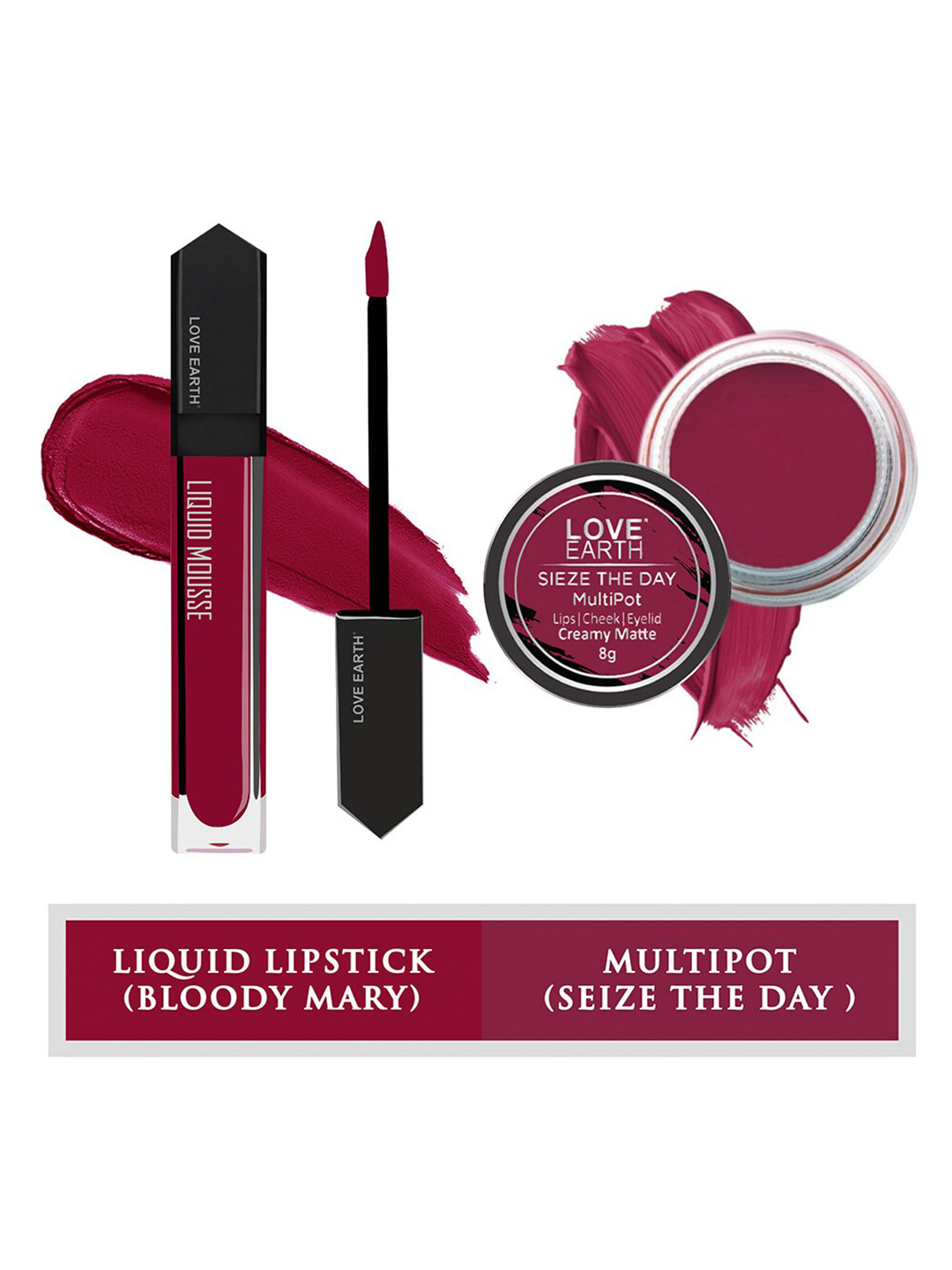 LOVE EARTH Set of Liquid Mousse Lipstick - 6 ml & Creme Matte Multipot Tint - 8 g