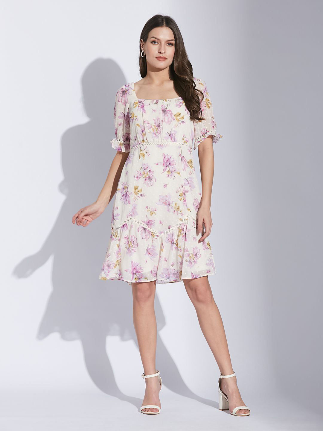Latin Quarters Women Floral Printed Drop-Waist Above Knee Dress