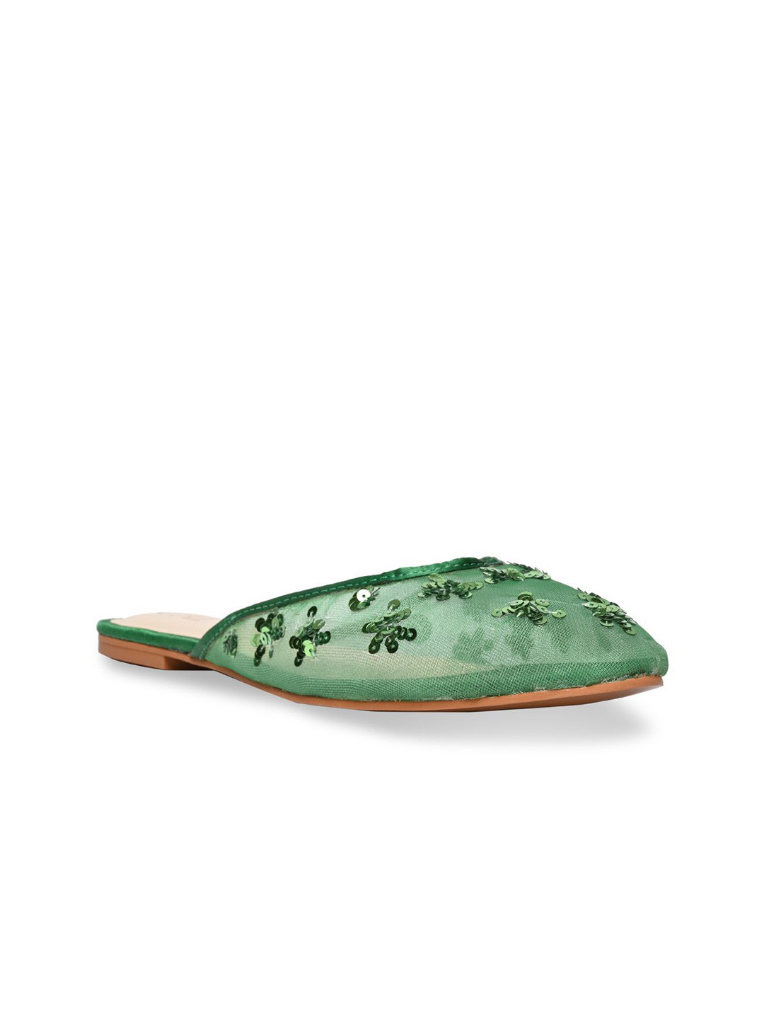 CAI Women Green Embellished ballet Party Mules