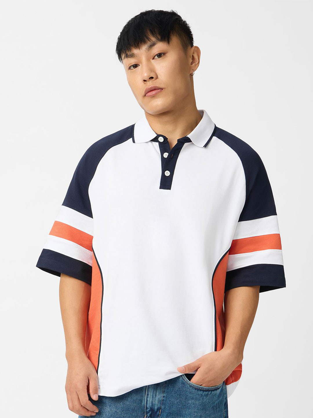 The Souled Store Short Sleeves Cotton Printed Color Block Oversized T shirt