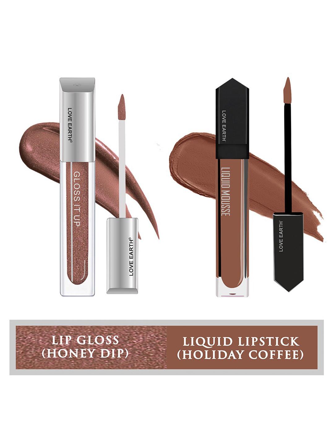 LOVE EARTH 2-Pcs Mousse Lipstick & Gloss It Up Lip Gloss -Holiday Coffee-Honey Dip