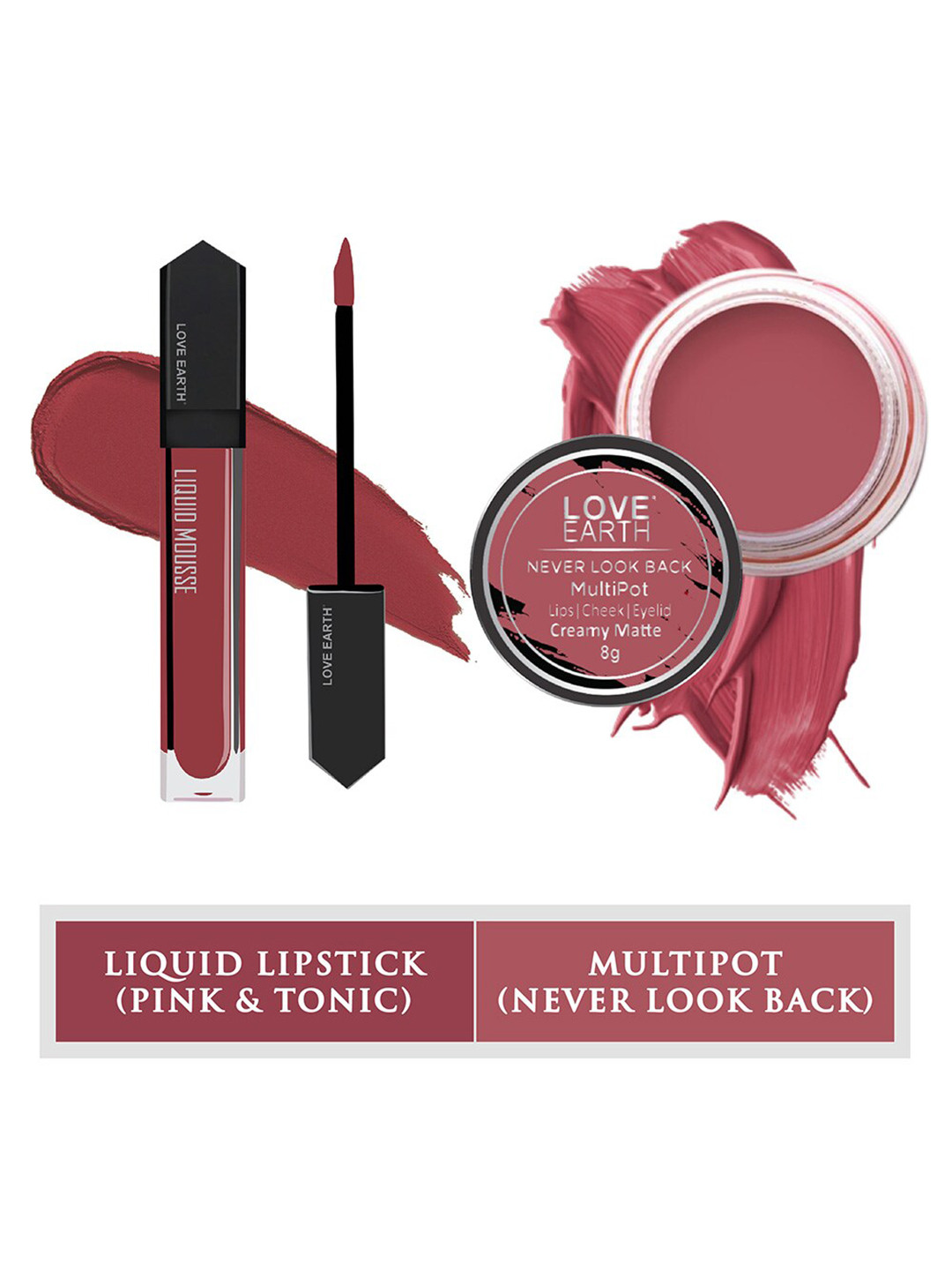 LOVE EARTH 2-Pcs Mousse Lipstick & Creme Matte Multipot - Pink & Tonic-Never Look Back