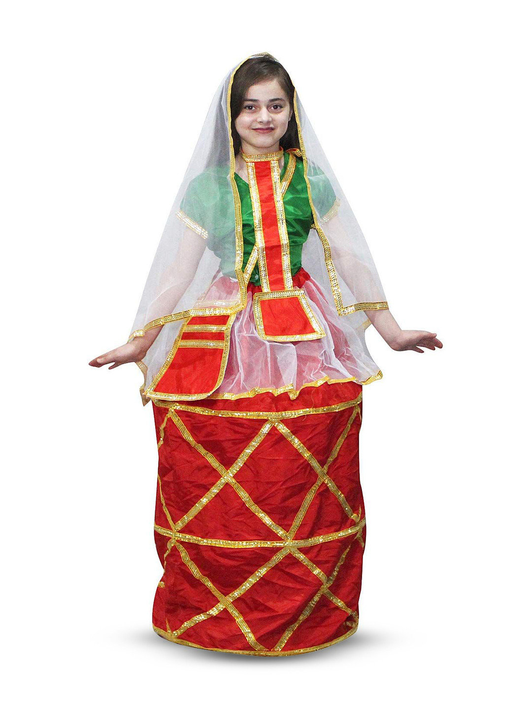 Kaku Fancy dresses Girls Manipuri Folk Dance Costume Top With Skirt & Head Band
