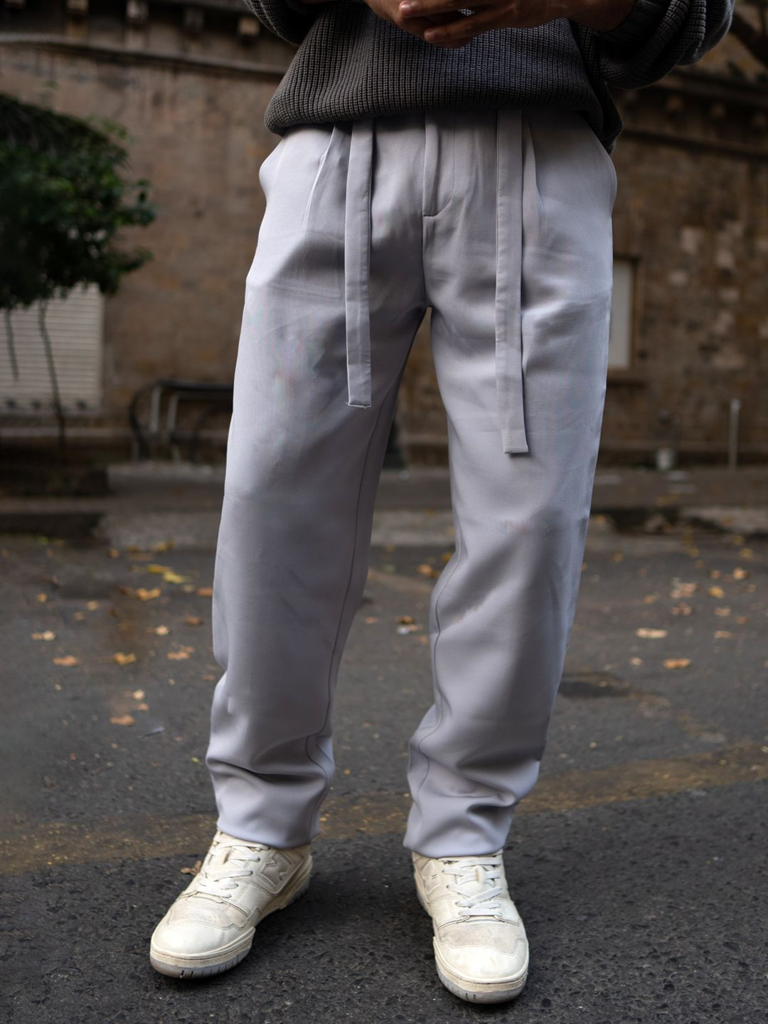 Powerlook Men Grey Pleated Trousers With Belt