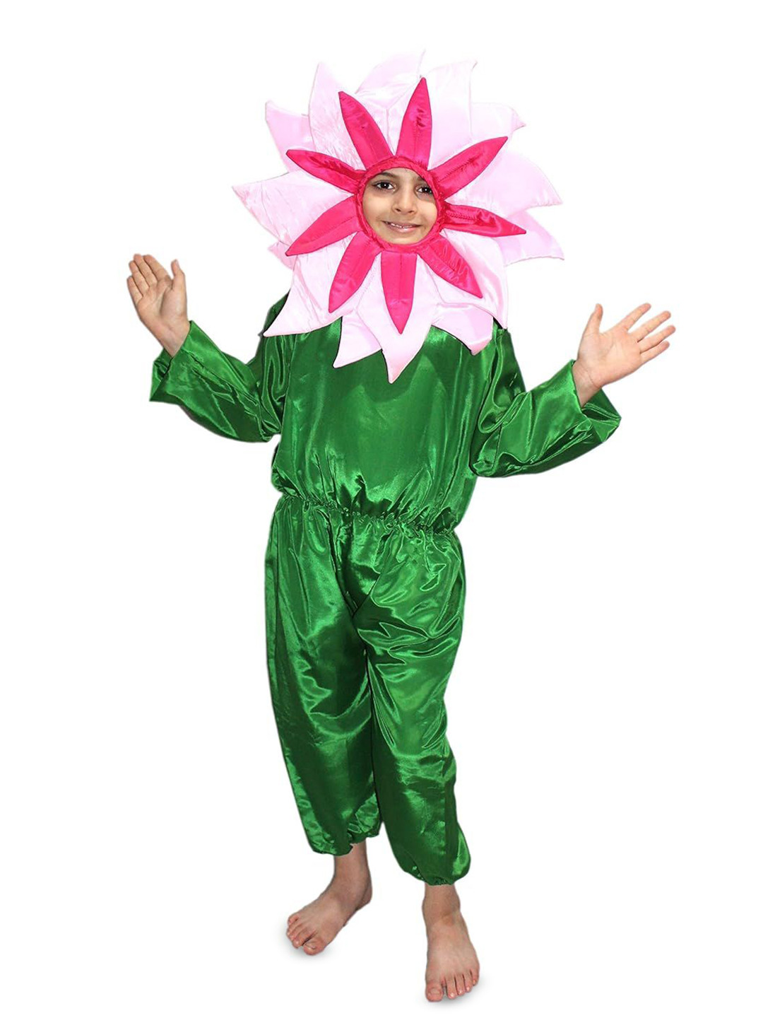 Kaku Fancy dresses Kids Nature Theme Double Shade Pink Flower Costume Jumpsuit & Headgear