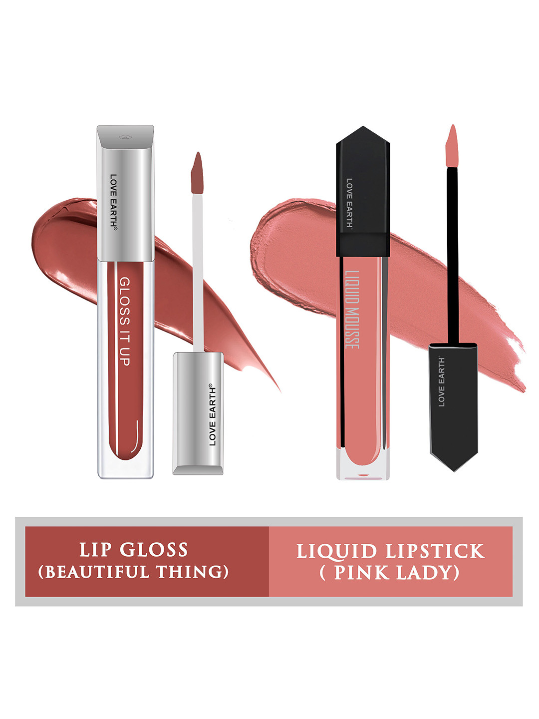 LOVE EARTH 2-Pcs Mousse Lipstick & Gloss It Up Lip Gloss -Pink Lady-Beautiful Thing