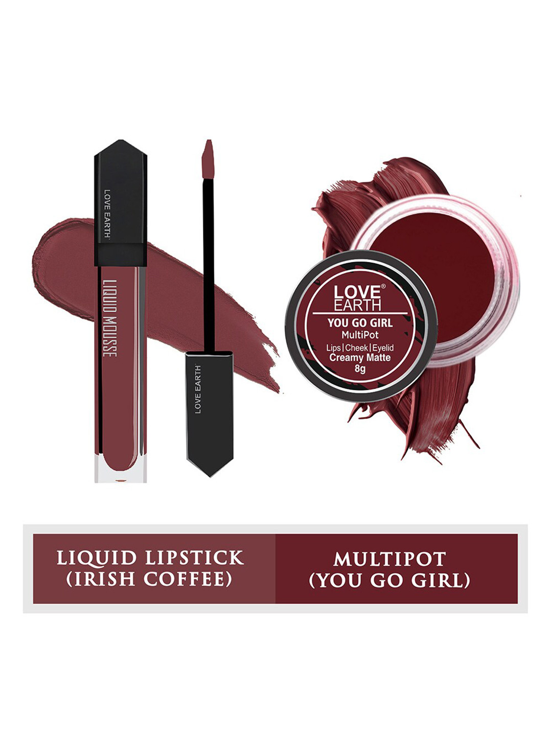LOVE EARTH 2-Pcs Mousse Lipstick & Creme Matte Multipot - Irish Coffee- You Go Girl