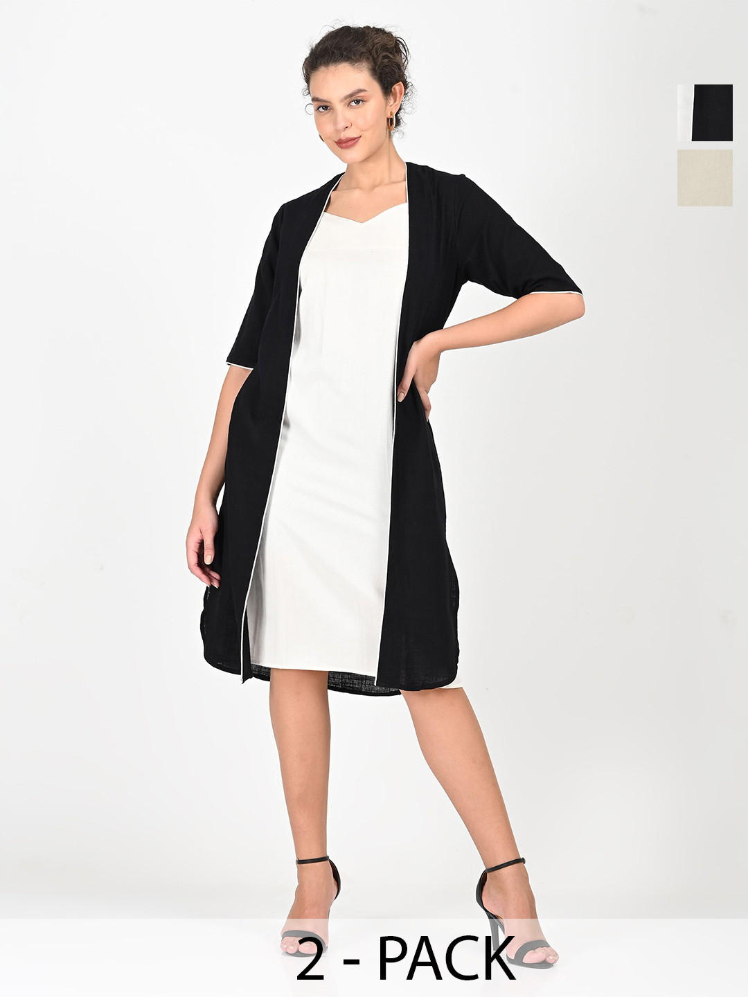 Saltpetre Women Open Neck Overlay With Slip Dress pack of 2