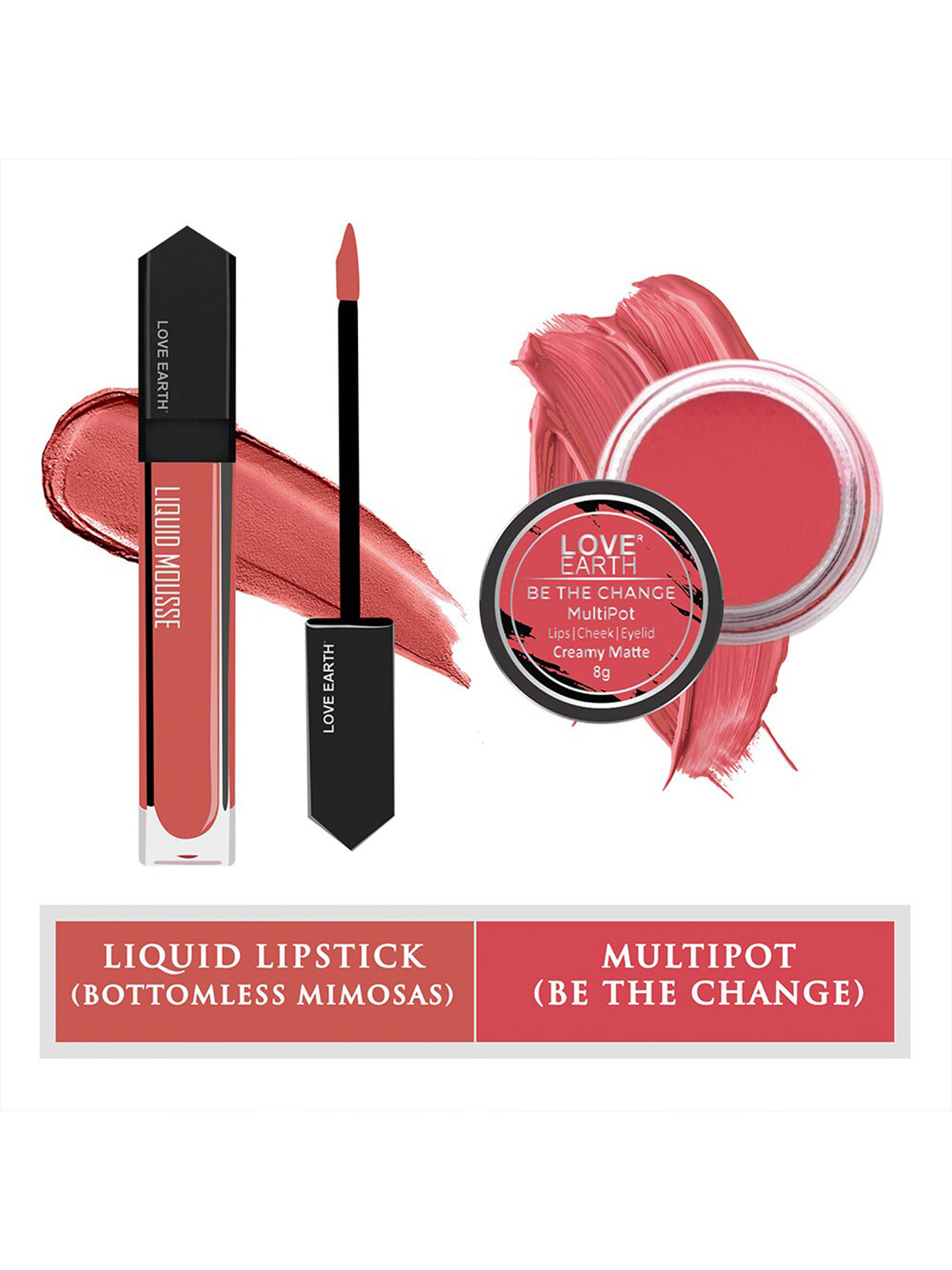 LOVE EARTH Set of Liquid Mousse Matte Lipstick 6 ml + Be The Change Multipot 8 g