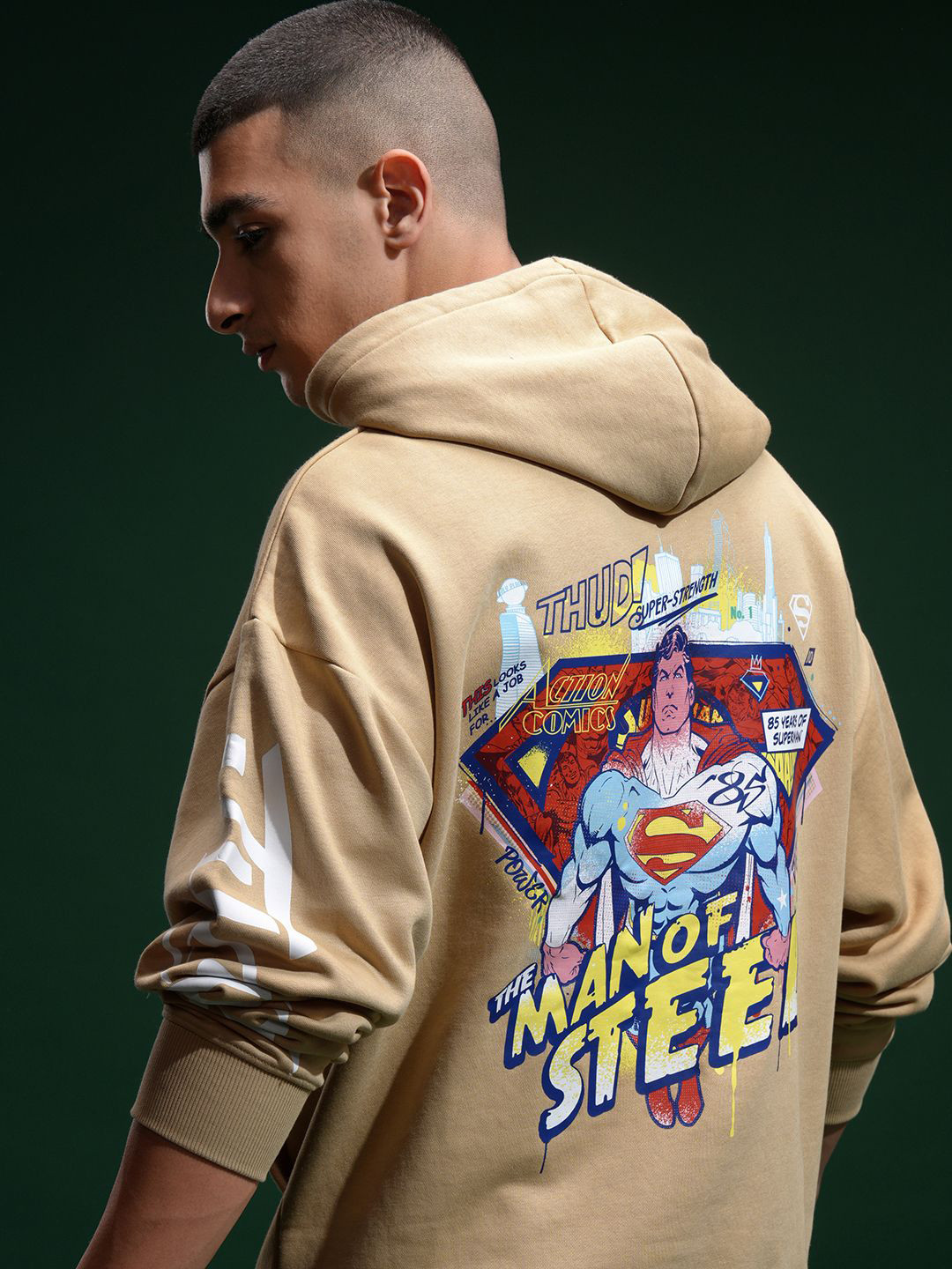 HIGHLANDER Warner Bros Super Man Men Drop Shoulder Oversized Hoodie Sweatshirt