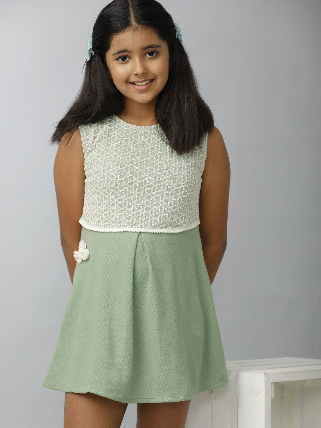 UNDER FOURTEEN ONLY Girls Floral Applique A-Line Mini Dress