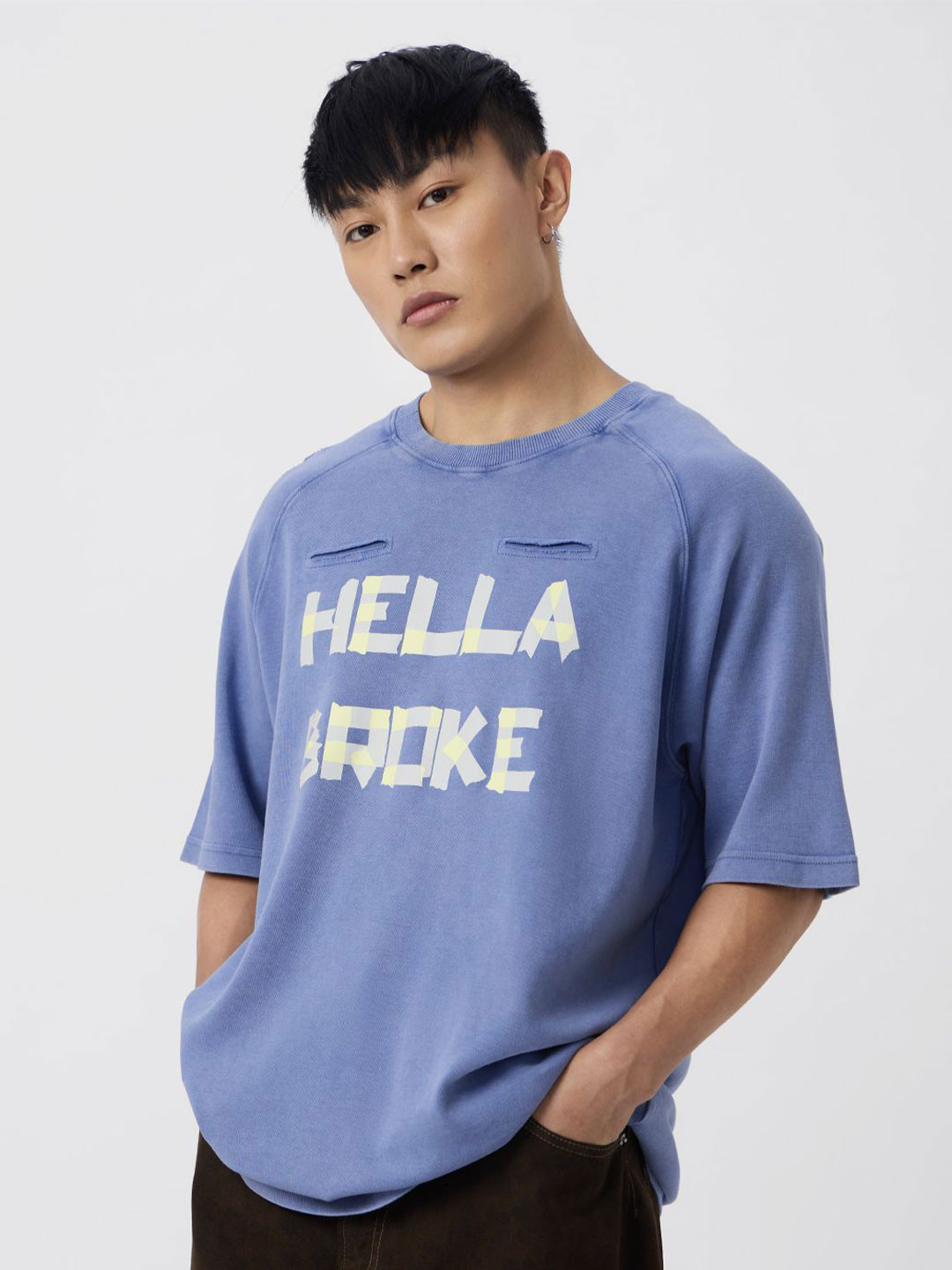 The Souled Store Short Sleeves Men Typography Cotton Printed V Neck Oversized T shirt